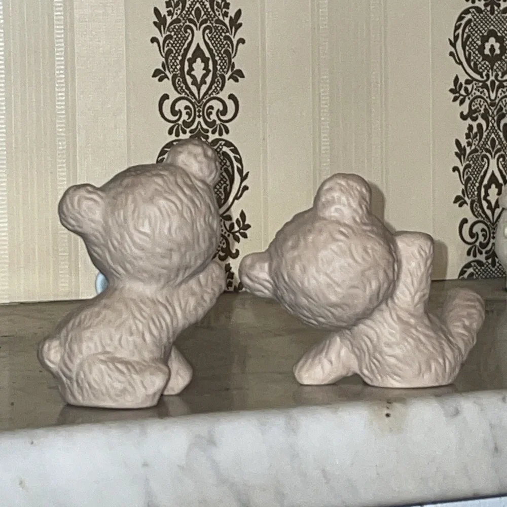 Vintage Homco Ceramic Bears Flip Flop Green Blue Bow Ties Name Tags